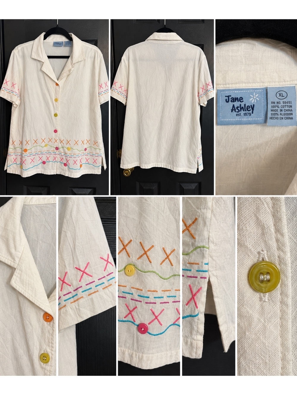 Jane Ashley embroidered short sleeve blouse